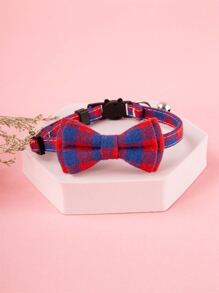 1pc Pet Red Checkered Collar (Neck Circumference 18-30cm) - Multicolor - View 1