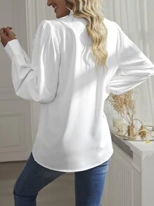 SHEIN Clasi 荷葉邊前排扣襯衫 - 白色 - 查看 2