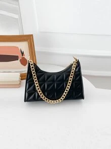 輕量商務休閒絎縫圖案鏈條法棍包適合青少年女孩女大學生、菜鳥和白領，非常適合辦公室、大學、工作、商務、通勤、戶外、旅行、郊遊 - 黑色 - 查看 4