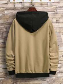 Manfinity Men Plus Letter Graphic Drawstring Detail Kangaroo Pocket Hoodie - Khaki - View 2