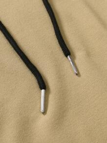 Manfinity Men Plus Letter Graphic Drawstring Detail Kangaroo Pocket Hoodie - Khaki - View 3