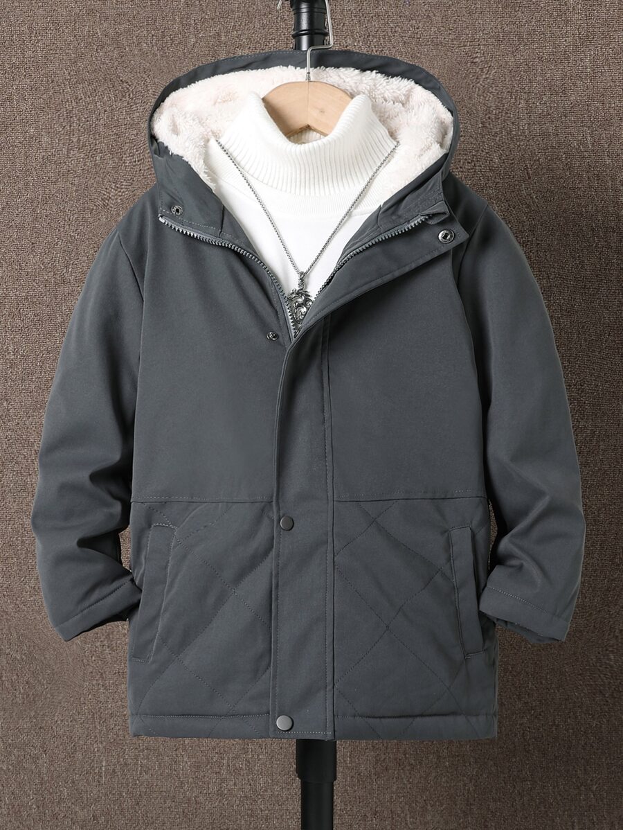 男孩毛絨內襯連帽外套無毛衣