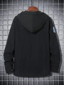 Manfinity Men Letter Graphic Drawstring Hooded Shirt Without Tee - Black - View 2