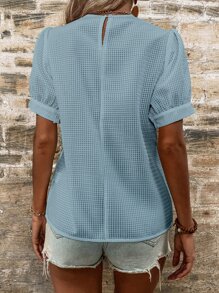 SHEIN Clasi Blusa de manga farol de espalda con abertura de ojo - Azul - Ver 2