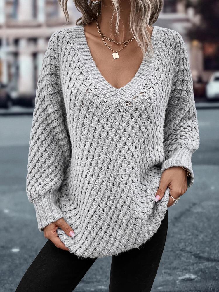 V Neck Drop Shoulder Sweater Knit Pullover Fall Winter