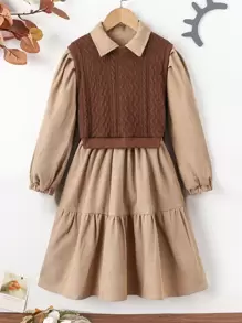 Niñas Vestido de manga obispo bajo con fruncido & Top tank - Multicolor - Ver 1