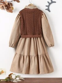 Niñas Vestido de manga obispo bajo con fruncido & Top tank - Multicolor - Ver 2