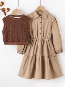 Niñas Vestido de manga obispo bajo con fruncido & Top tank - Multicolor - Ver 5