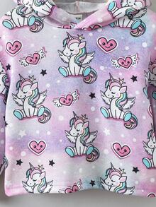 Young Girls Unicorn & Heart Print Sweatshirt - Purple - View 3