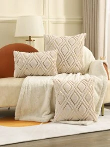 Miater 1 pieza Funda de cojín sin relleno con patrón geométrico con lentejuelas - Beis - Ver 1