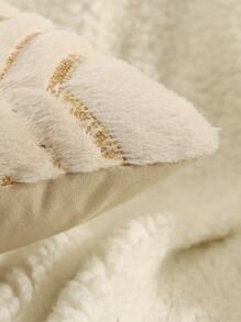 Miater 1 pieza Funda de cojín sin relleno con patrón geométrico con lentejuelas - Beis - Ver 2