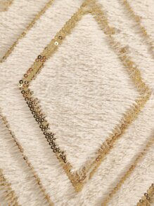 Miater 1 pieza Funda de cojín sin relleno con patrón geométrico con lentejuelas - Beis - Ver 5