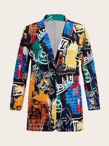 SHEIN ICON Plus Graffiti Print Blazer In Fall/Winter - Multicolor - View 1