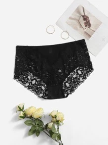 Plus Floral Lace Panty - Black - View 5