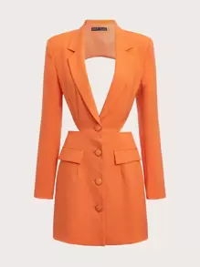 SHEIN Privé Áo khoác  âu phục nữ Nút phía trước màu trơn Thanh lịch - trái cam - Xem 1