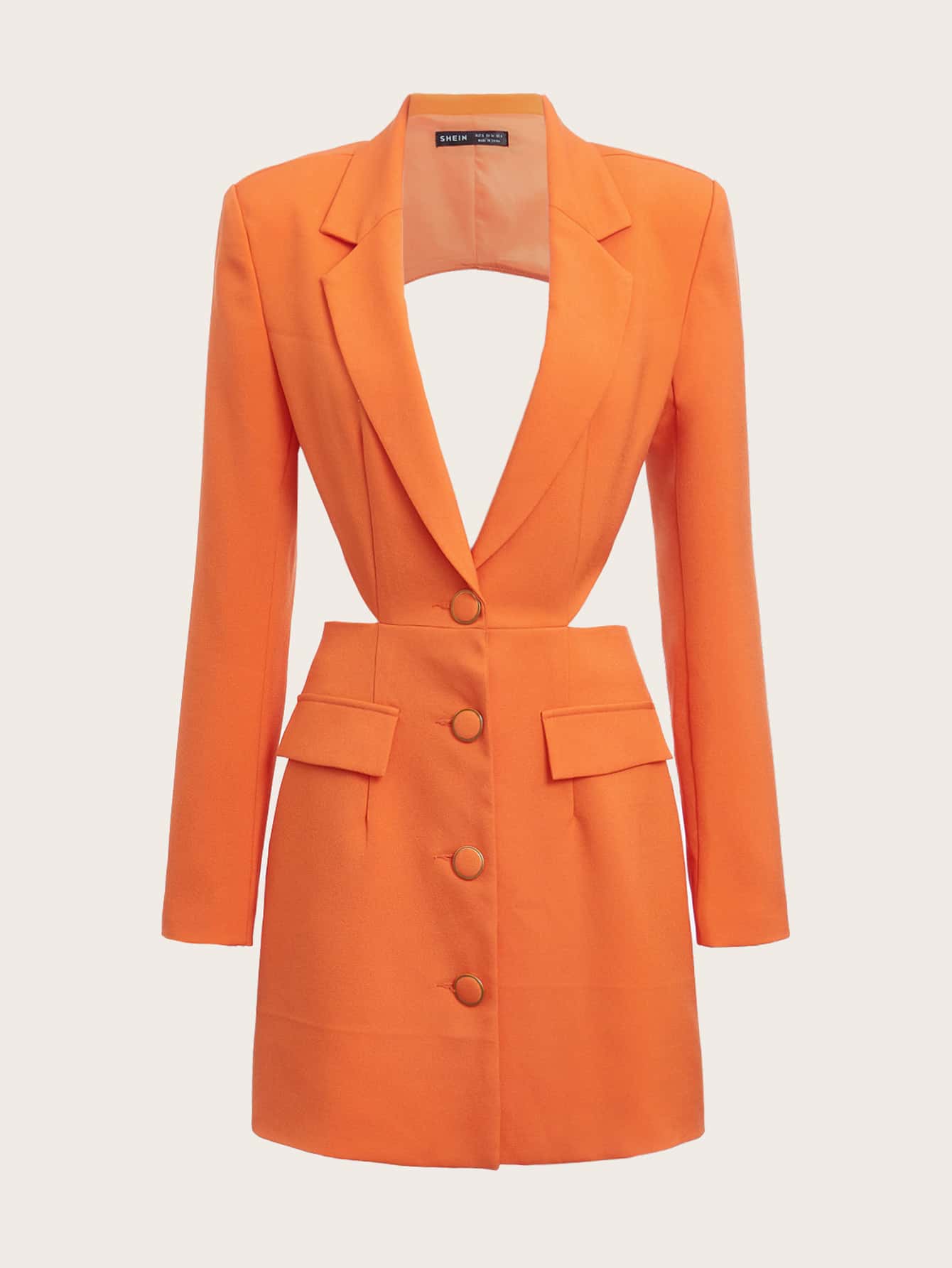 SHEIN Privé Áo khoác  âu phục nữ Nút phía trước màu trơn Thanh lịch - trái cam - Xem 1