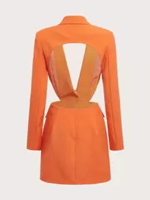 SHEIN Privé Áo khoác  âu phục nữ Nút phía trước màu trơn Thanh lịch - trái cam - Xem 2