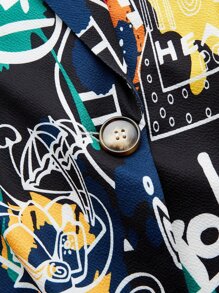 SHEIN ICON Plus Graffiti Print Blazer In Fall/Winter - Multicolor - View 4