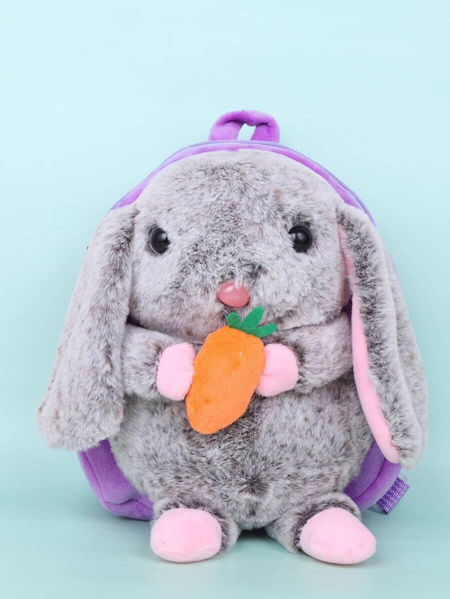 1入組可愛毛絨背包卡通背包女孩我的時尚蓬鬆背包兒童書包小卡通書包 - 紫色 - 查看 1