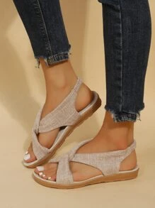 NỮ Xoắn Trang trí tranh sơn dầu Dép quai hậu , Thanh lịch Chóp giầy mở ra Dép phẳng - Màu be - Xem 1