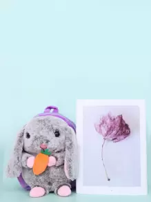 1入組可愛毛絨背包卡通背包女孩我的時尚蓬鬆背包兒童書包小卡通書包 - 紫色 - 查看 3