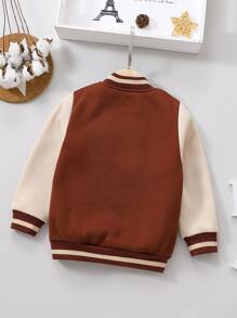 SHEIN 小男童字母貼布保暖學院風夾克 - 彩色 - 查看 2