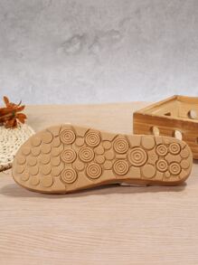 NỮ Xoắn Trang trí tranh sơn dầu Dép quai hậu , Thanh lịch Chóp giầy mở ra Dép phẳng - Màu be - Xem 5