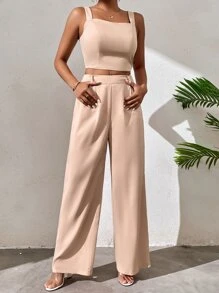 Chiquease 打攬吊帶上衣和闊腿褲套裝 - 杏色 - 查看 6