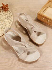 NỮ Xoắn Trang trí tranh sơn dầu Dép quai hậu , Thanh lịch Chóp giầy mở ra Dép phẳng - Màu be - Xem 7