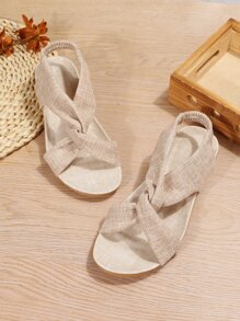 NỮ Xoắn Trang trí tranh sơn dầu Dép quai hậu , Thanh lịch Chóp giầy mở ra Dép phẳng - Màu be - Xem 8