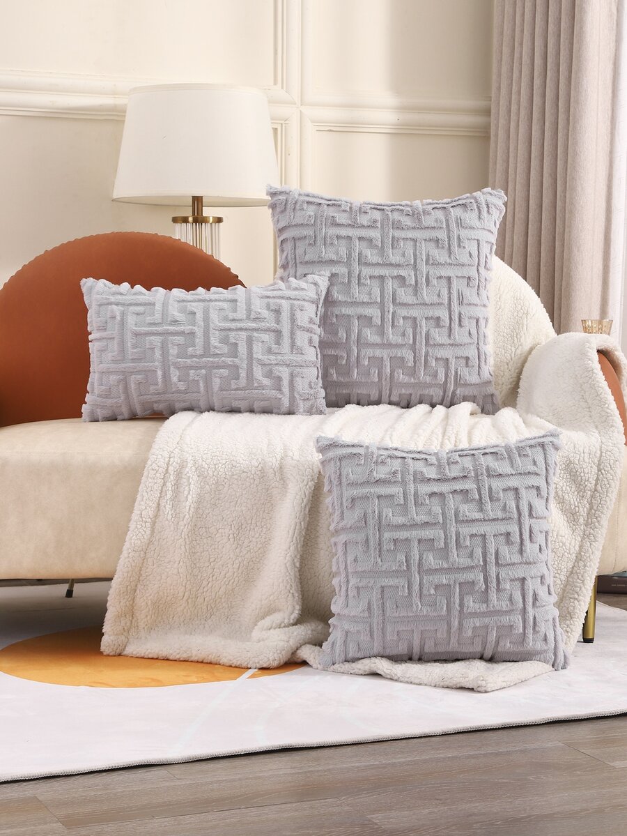 1pc Geometric Tufted Cushion Cover Without Filler - Grey - View 1