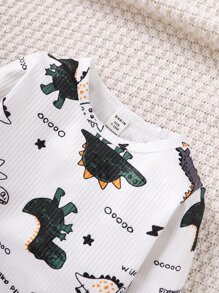 男嬰卡通和字母圖案T恤和褲子 - 白色 - 查看 3