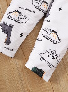 男嬰卡通和字母圖案T恤和褲子 - 白色 - 查看 5