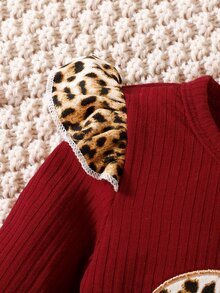 Baby Leopard Print Ruffle Trim Bodysuit & Joggers & Headband - Multicolor - View 3