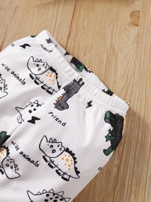 男嬰卡通和字母圖案T恤和褲子 - 白色 - 查看 4