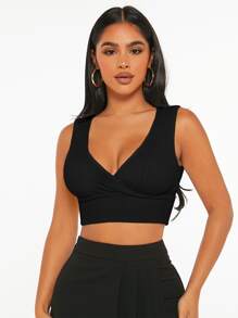 SHEIN PETITE Áo hai dây Trọn gói màu trơn Giải trí - màu đen - Xem 1