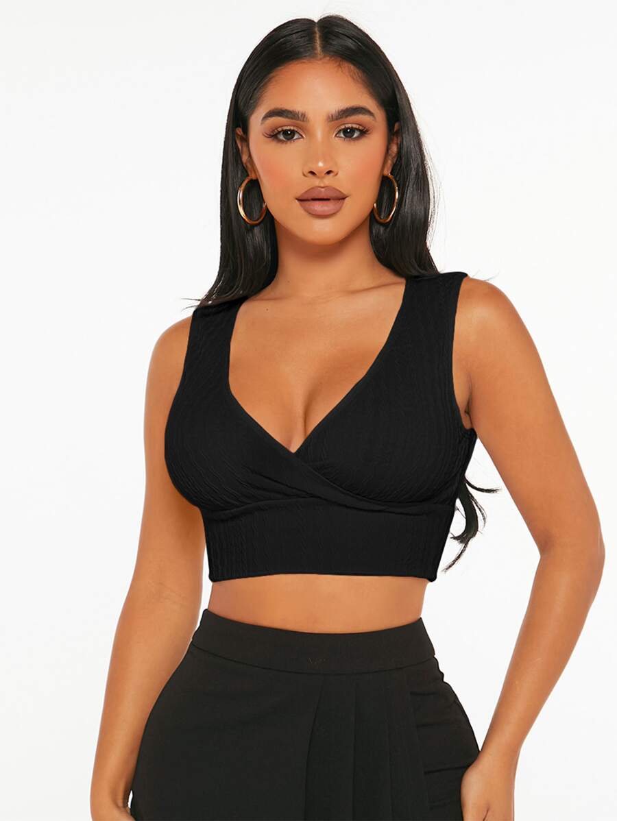 SHEIN PETITE Áo hai dây Trọn gói màu trơn Giải trí - màu đen - Xem 1