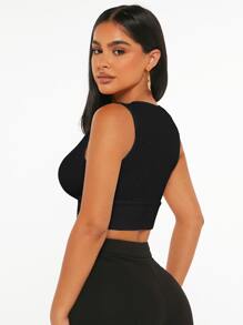 SHEIN PETITE Áo hai dây Trọn gói màu trơn Giải trí - màu đen - Xem 2