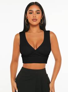 SHEIN PETITE Áo hai dây Trọn gói màu trơn Giải trí - màu đen - Xem 3