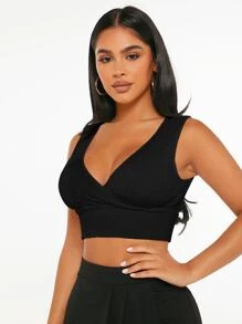 SHEIN PETITE Áo hai dây Trọn gói màu trơn Giải trí - màu đen - Xem 4