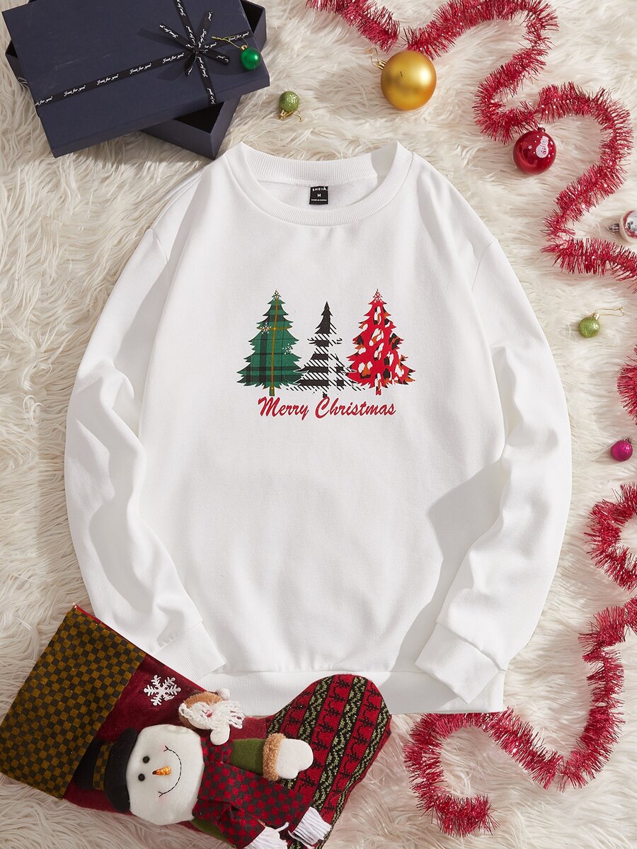 Manfinity Men Christmas Tree Print Drop Shoulder Sweatshirt - White - View 1