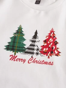 Manfinity Men Christmas Tree Print Drop Shoulder Sweatshirt - White - View 4