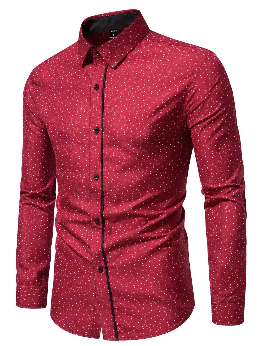 Manfinity Homme 男士星星和波點圖案襯衫