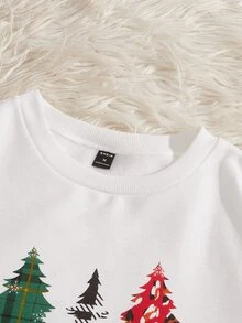 Manfinity Men Christmas Tree Print Drop Shoulder Sweatshirt - White - View 3