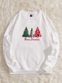 Manfinity Men Christmas Tree Print Drop Shoulder Sweatshirt - White - View 5