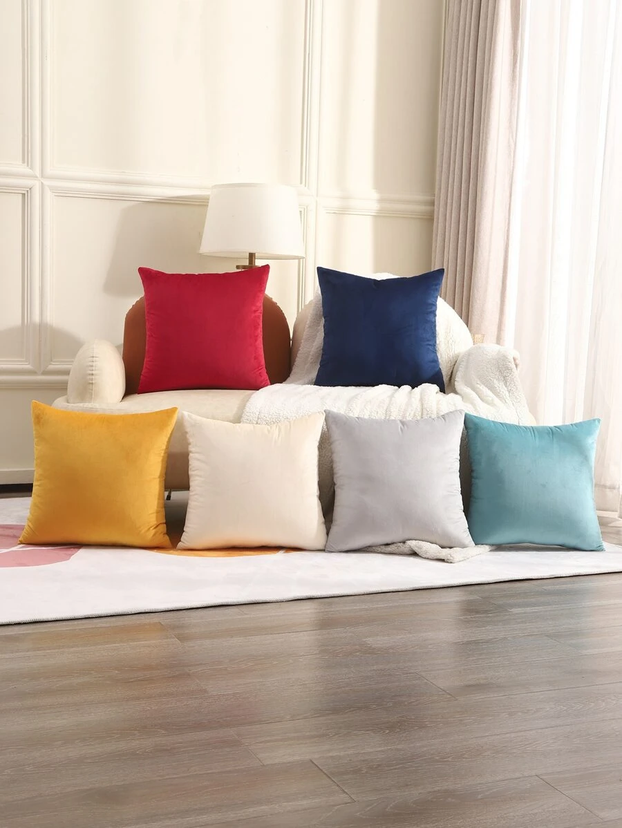 Miater 1pc Solid Cushion Cover Without Filler - Blue - View 1