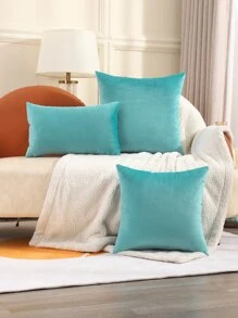 Miater 1pc Solid Cushion Cover Without Filler - Blue - View 2