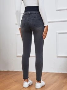 SHEIN Maternity Wideband Waist Bleach Wash Skinny Jeans - Black - View 2