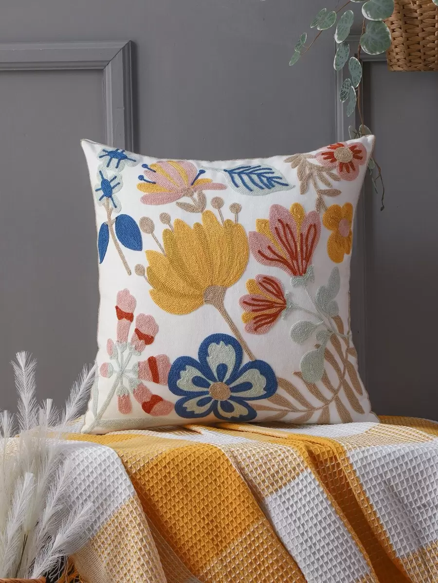 Miater 花卉刺繡靠墊套不附帶墊芯