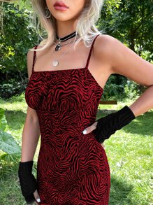 SHEIN ICON 滿版印花高衩吊帶連衣裙